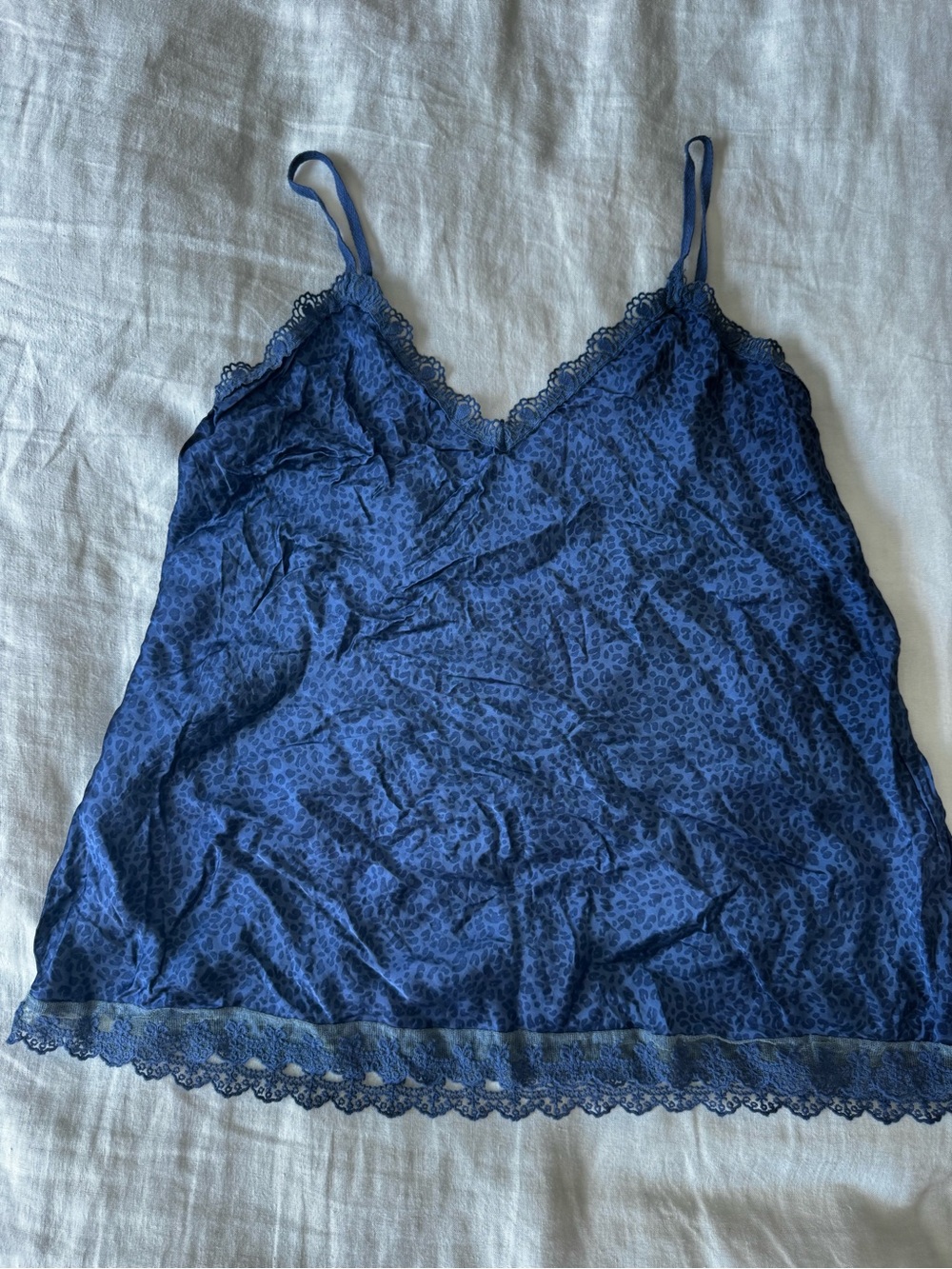 Blue Lace Trim Cami Tank Top - Made in Italy